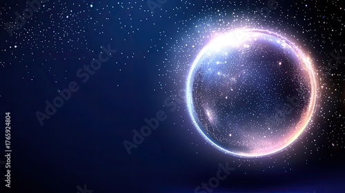 Fototapeta Naklejka Na Ścianę i Meble -  A glowing representation of planet Earth highlights a network of connections against a dark blue backdrop, symbolizing global commerce and technology