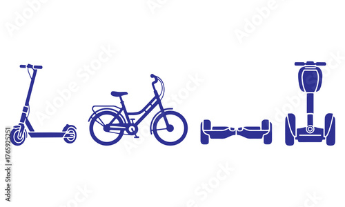Micro-Mobility Commuter Icon Set Eco-Friendly Electric Scooter Bicycle and Segway Symbols