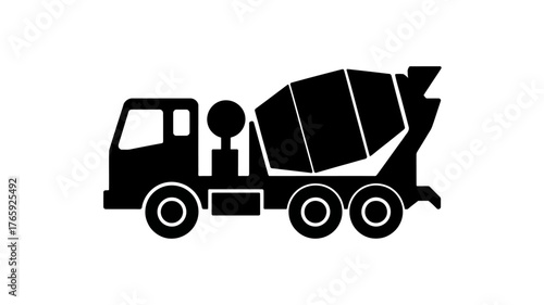 Minimalist Concrete Mixer Truck Illustration for Construction and Transportation Concepts Black Silhouette on White Background