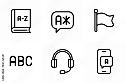 Language Learning and Translation Icons Set for Global Communication and Education Services with Diverse Linguistic Tools