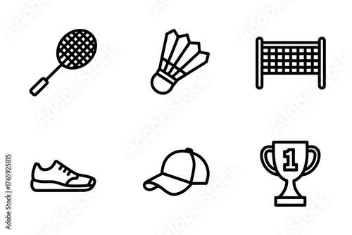 Badminton Sport Equipment Icons Collection for Sporting Goods and Active Lifestyle Representation Vector Illustration