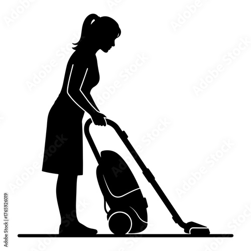 Woman Vacuuming Silhouette House Cleaning Maid Service and Domestic Chore Icon
