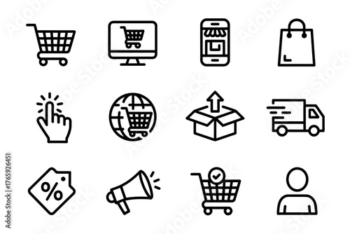 Collection of Ecommerce Icons Representing Online Shopping and Delivery Services Seamless Online Experience and Consumer Journey