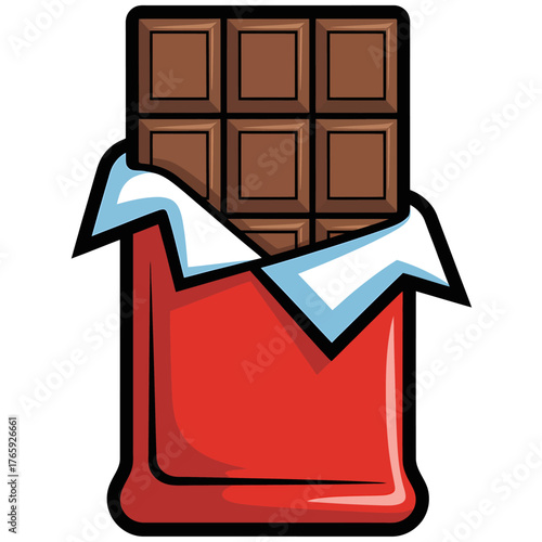 Delicious Milk Chocolate Bar in Open Red Wrapper A Sweet Treat for Indulgence and Enjoyment