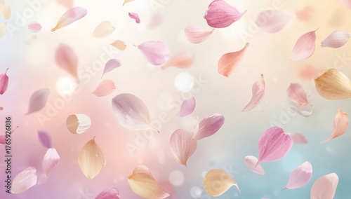 Floating Petals Symphony. A Dance of Light and Delicate Hues in an Abstract Realm.