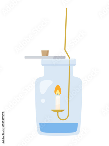 集気びんの中でろうそくを燃やすイラスト
