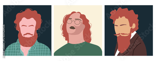 Abstract men portraits set. Faceless male character. Person poster, head avatar, hand drawn vector illustration.