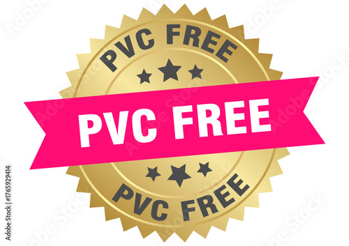 pvc free. pvc free round pink and gold label isolated on transparent background