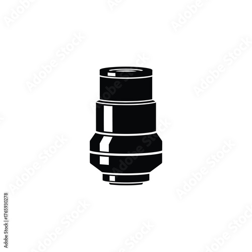 Black camera lens silhouette on white background photography