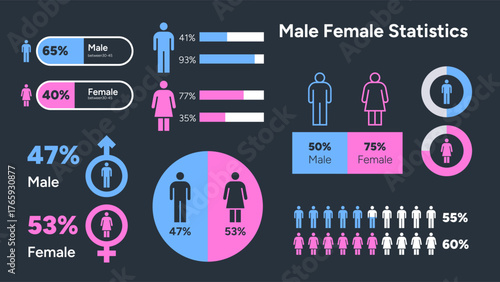 Male Female Statistics Chart Comparing Gender Data and Population Ratio