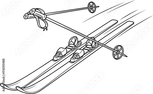 Skiing Equipment, Skis and Poles on White Background, Winter Sport