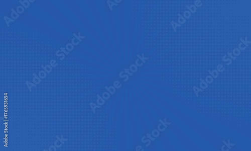 Comic book halftone background. Blue sun pop art retro rays background.