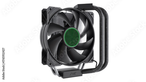 Black computer cooling fan with green circular accent computer cooler