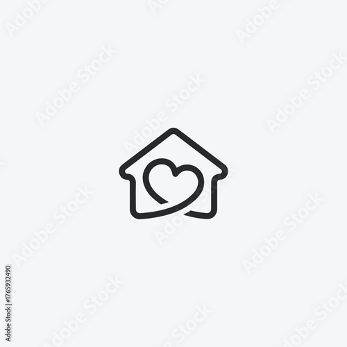 House and Heart Line Art Logotype: Abstract love home symbol for real estate, mortgage, property, family, charity, senior care, insurance company branding design element.