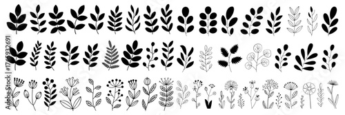 Set of hand drawn branches and leaves for design use in vector format