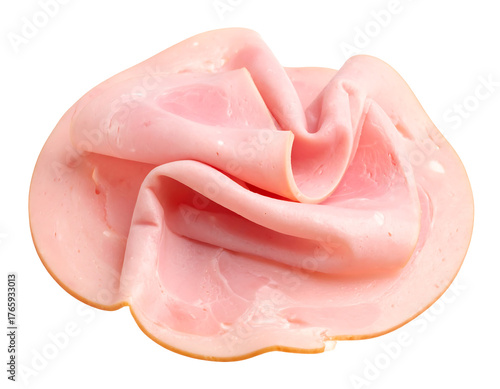 A single slice of cooked ham folded and isolated on transparent background