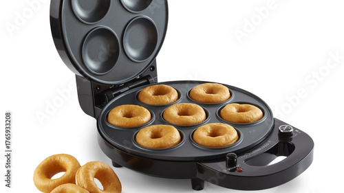 Black donut maker with baked donuts baking kitchen appliance