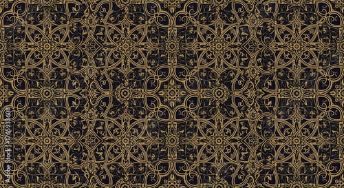 Ornate gold pattern on a dark background creates a luxurious and vintage feel