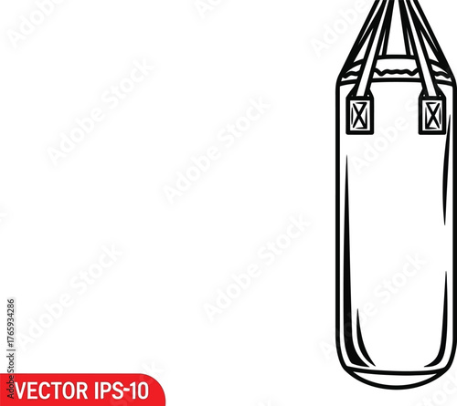 Black outline punching bag on a white plain background, vector