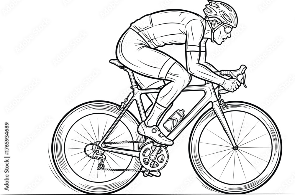Fototapeta premium Cyclist Riding Bicycle, Sportswear, Helmet on White Background