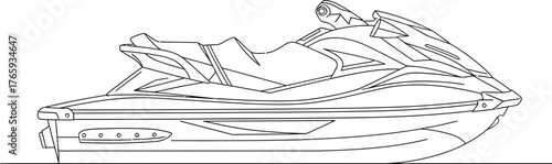 Line Drawing of Jet Ski on White, Watercraft Illustration