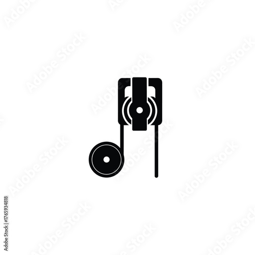 Black pulley system icon on white background mechanical
