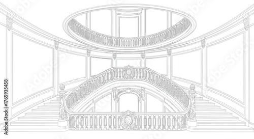 Grandiose Staircase with Ornate Railings in a Classical Style