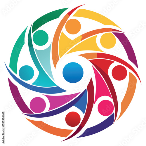 Community Teamwork and Diversity Logo Concept with Abstract People in a Colorful Circle
