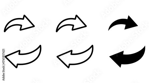 Vector art of set of forward arrow icons with curved tails for user interface and website navigation elements