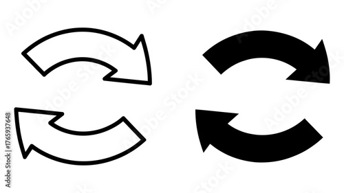 Vector art of circular arrow icon set simple black and white outline vector illustration of two rounded arrows pointing in opposite directions