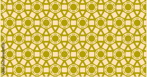 Yellow circular line pattern with repeating abstract shapes, creating a modern seamless geometric design.