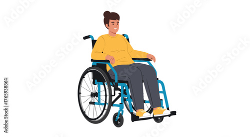 Person in a wheelchair, illustration of a young person sitting in a mobility aid, symbolizing accessibility and inclusion