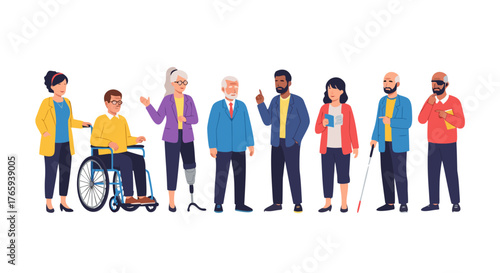 Diverse group of people with disabilities standing together, promoting inclusion and equality in society