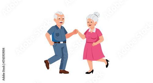 Elderly couple dancing joyfully, celebrating life and togetherness with a happy expression on their faces