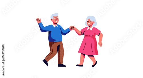 A joyful elderly couple dancing happily together, celebrating their lifelong love and companionship in a vibrant and lively manner