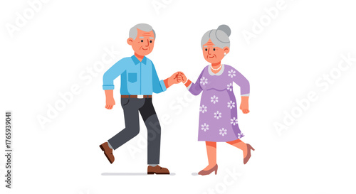 A happy elderly couple dancing together with smiles on their faces, enjoying a joyful moment in retirement and celebrating life