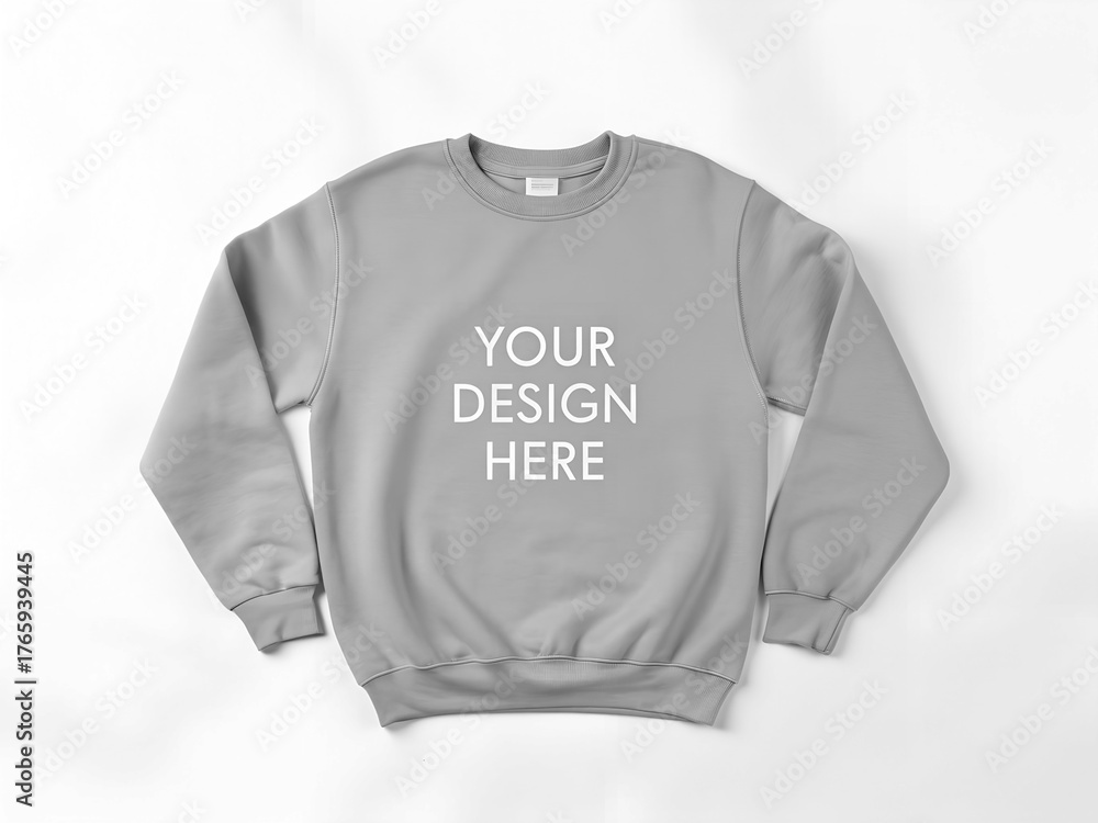 Fototapeta premium Blank grey crewneck sweatshirt with customizable design space