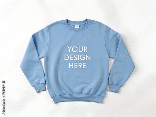 Blank light blue crewneck sweatshirt mockup with customizable design space