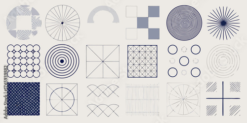 Abstract geometric shapes and patterns in minimalist design with a retro aesthetic