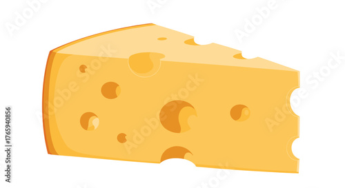 Triangular cheese wedge with holes, a delicious dairy product, ready to eat.