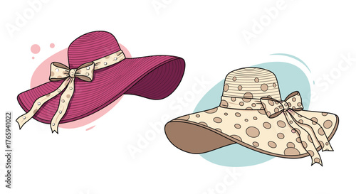 Elegant summer hats with bows, perfect for sunny days.