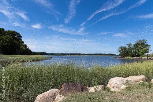 Scenic landscape Stony Brook beach in Brookhaven Town, in Suffolk County, New York on Long Island