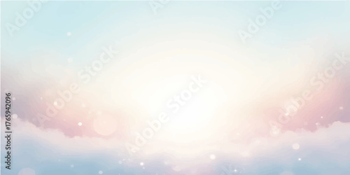 An abstract colorful background with bokeh effects mirrors a bright summer sky of blue and white clouds
