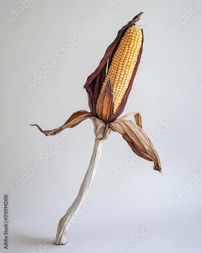 Detailed Close Up of Dried Corn Cob on White Background