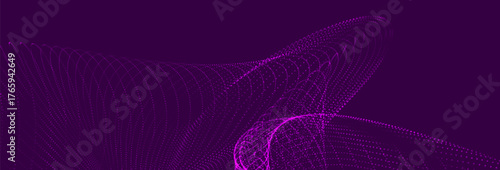 Futuristic dot wave. Abstract digital particle wave. Technology background. Colored musical wave. Dark background. Digital background with smooth, wavy curves. 3D vector illustration