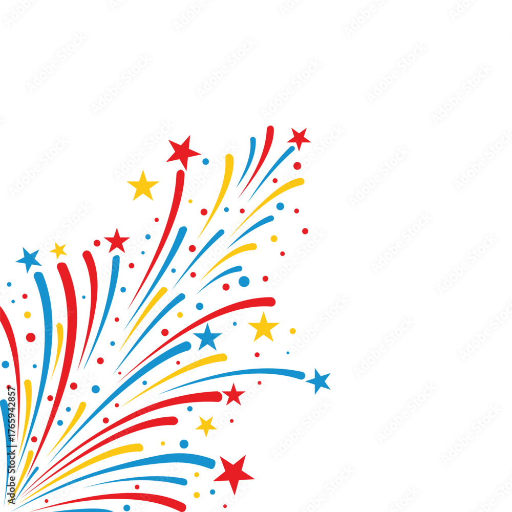 Fototapeta premium Colorful abstract firework explosion with stars and swirls