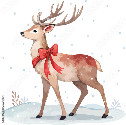 Watercolor Reindeer Christmas Illustration – Festive Holiday Vector Art