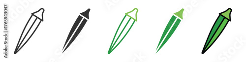 Okra vegetable icon set, vector illustration . 