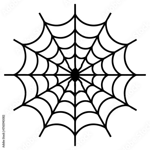 Spider web illustration, black thin lines on transparent background.