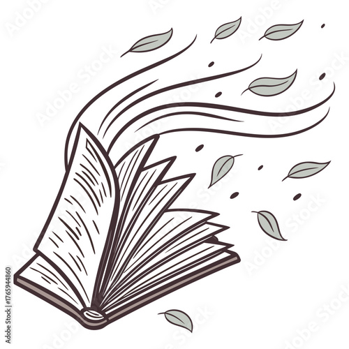 Book with flying leaves